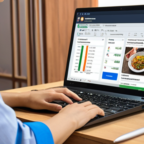 ** A modern Thai person using a laptop, studying financial planning concepts online. Focus on concepts like budgeting, debt management, and saving for the future. The scene should depict a positive and empowering learning experience.

**
